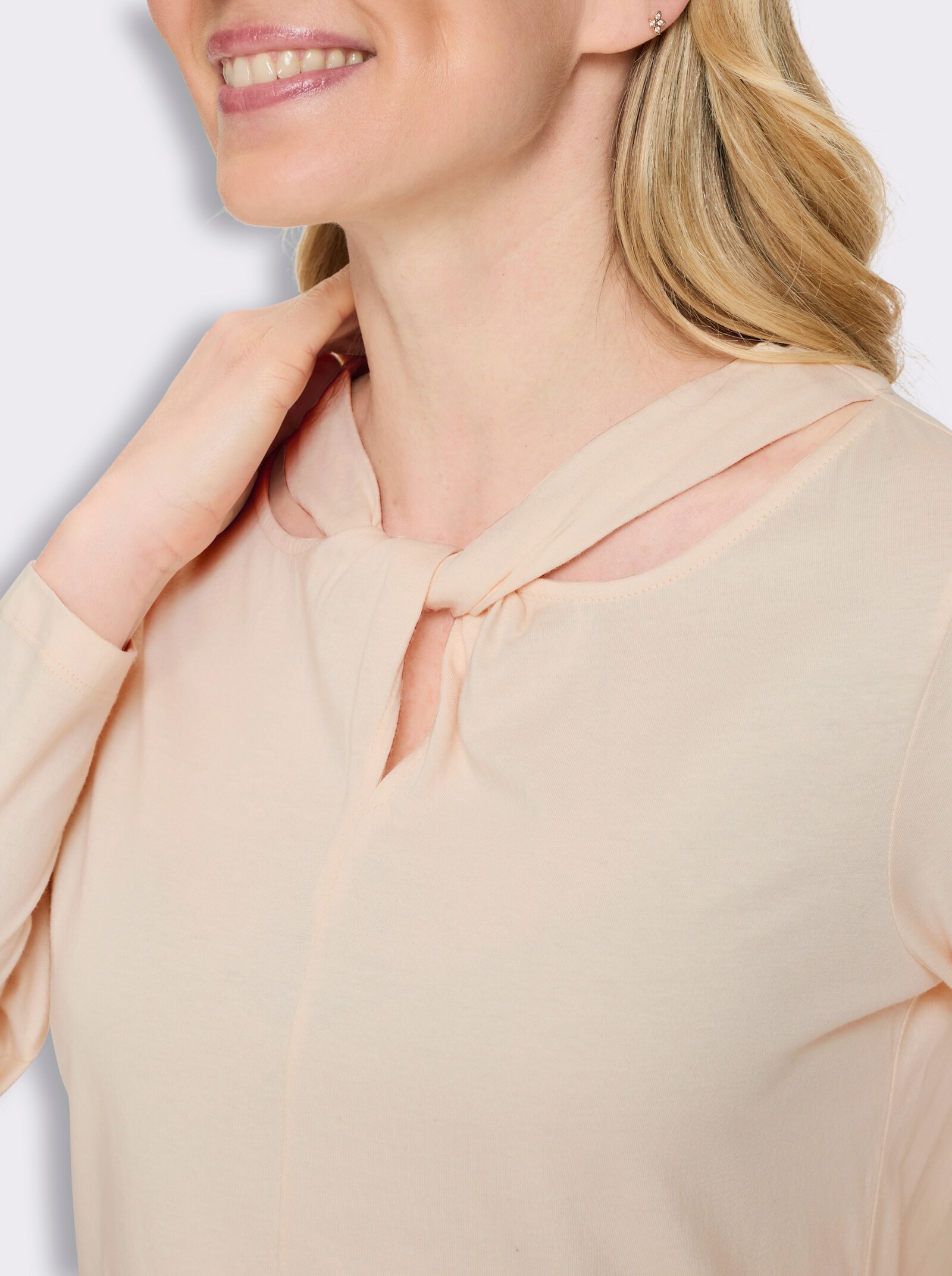 Langarmshirt mit Knoten-Detail - elfenbein