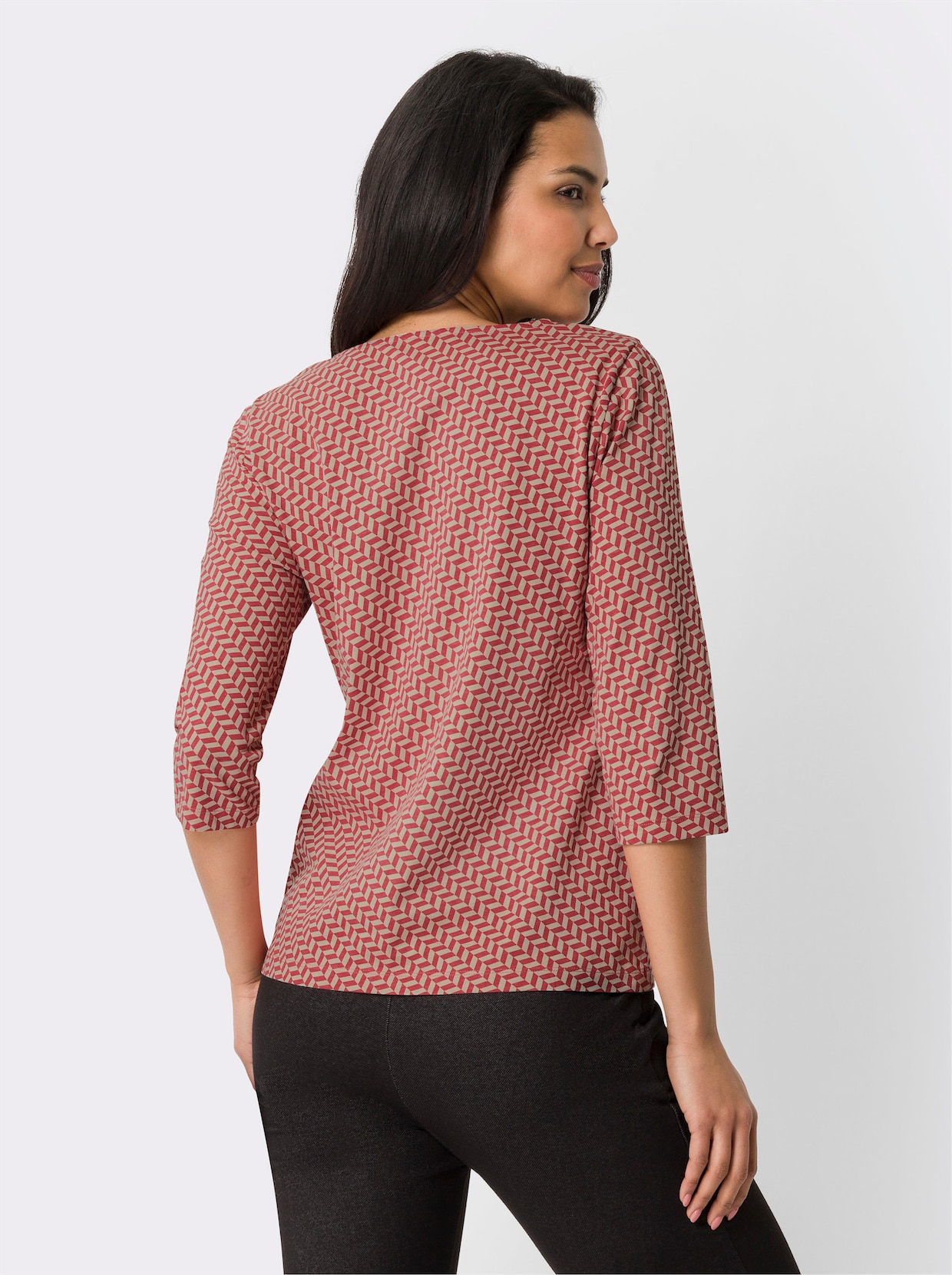 Shirt met 3/4-mouw - langoustine/beige