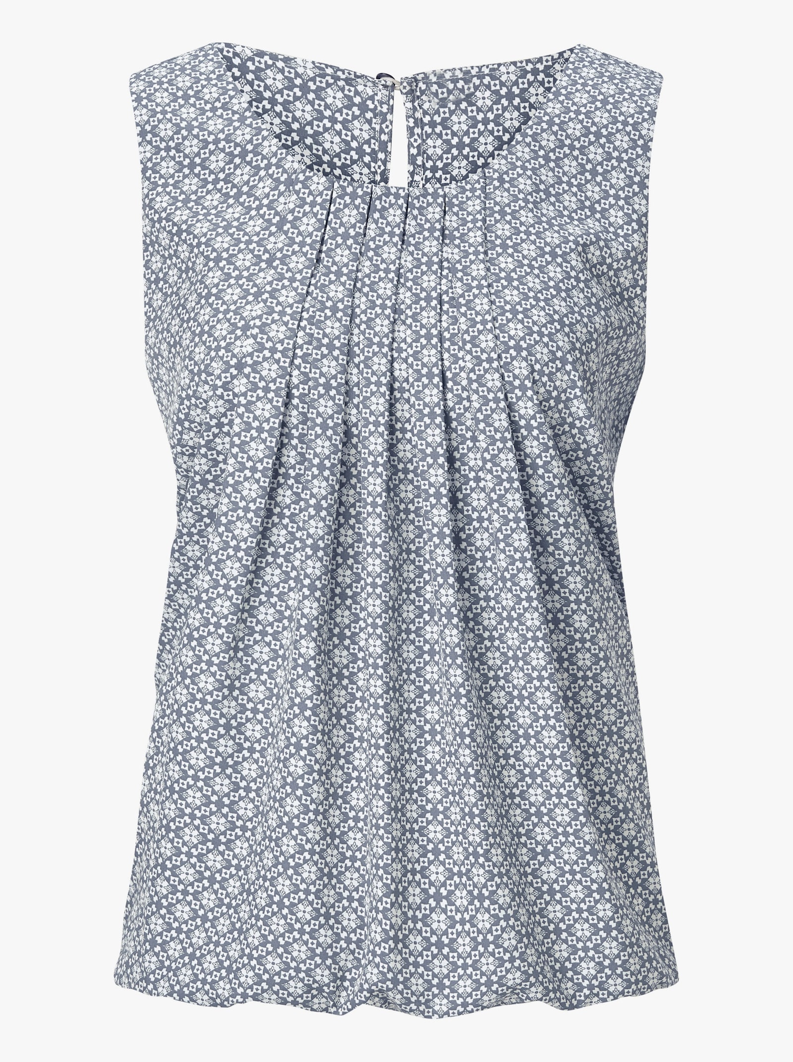 Blusentop mit Gummizug am Saum - jeansblau-weiß-gemustert