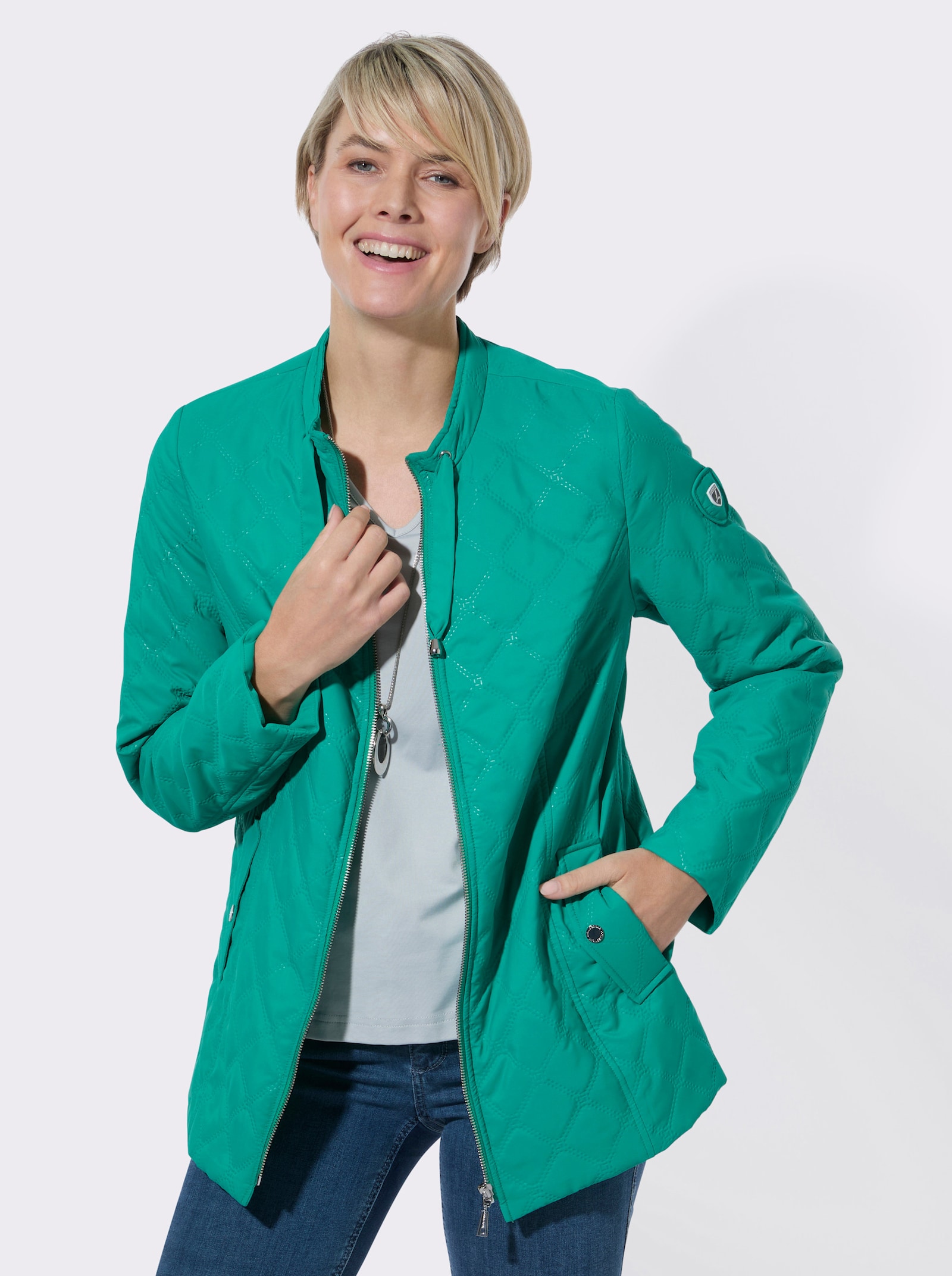 Steppjacke mit Prägedruck in Steppoptik - smaragd