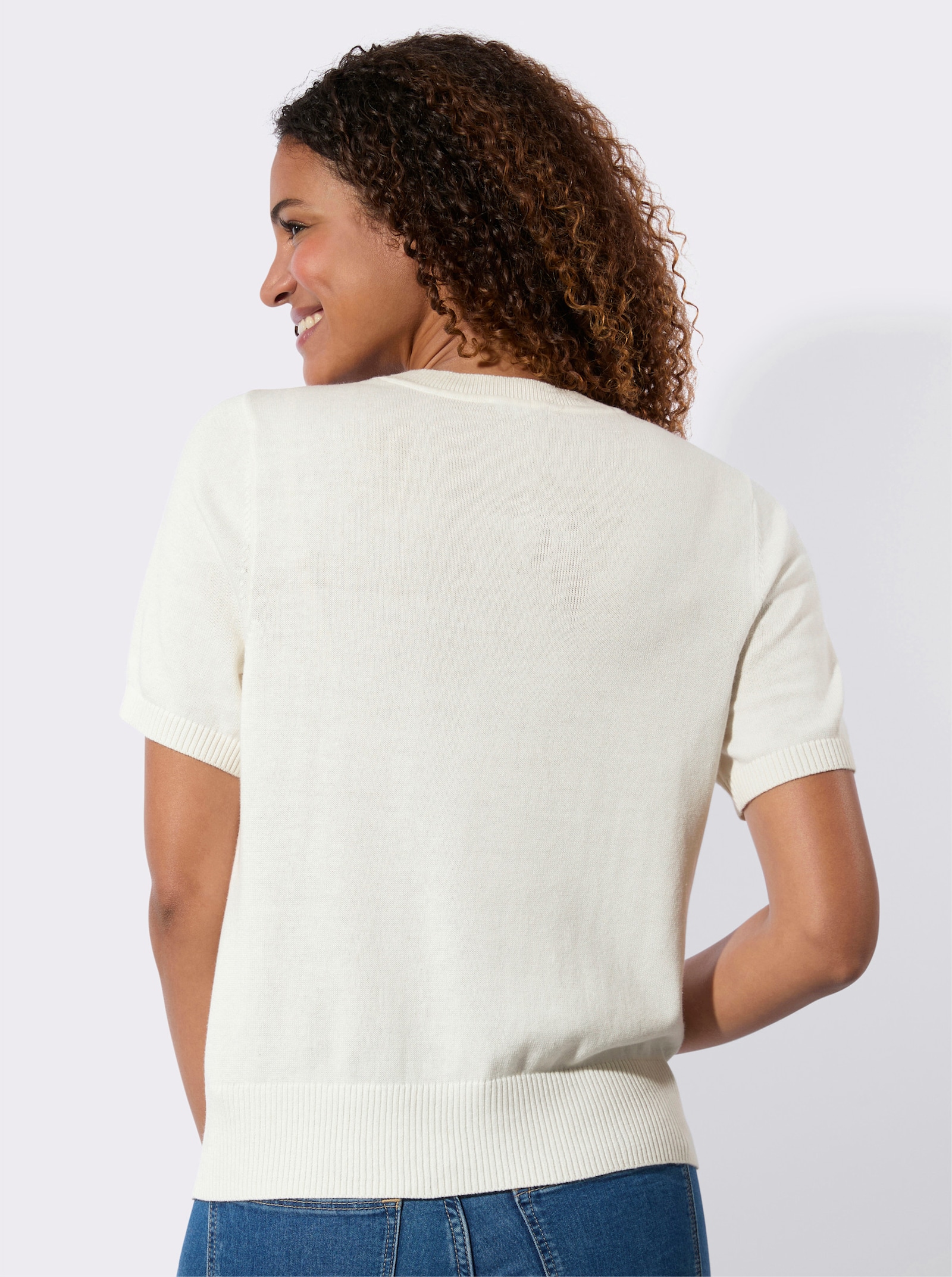 Bavlněný svetr s žebrovanými náplety - ecru