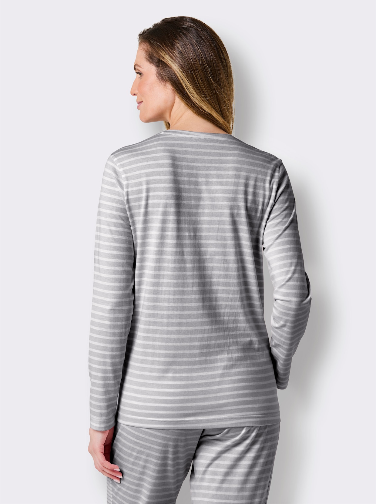 wäschepur Schlafanzug-Shirt - steingrau-weiß-geringelt