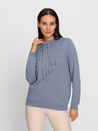 heine Kapuzenpullover mit Glitzersteinchen-Schriftzug - taubenblau