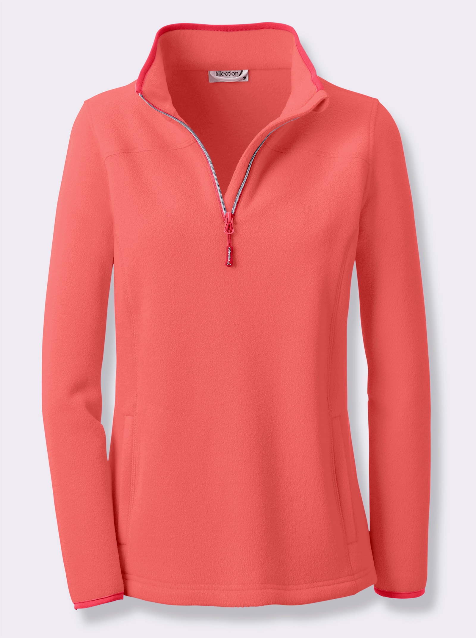 Fleecetröja med ståkrage och dragkedja - korall