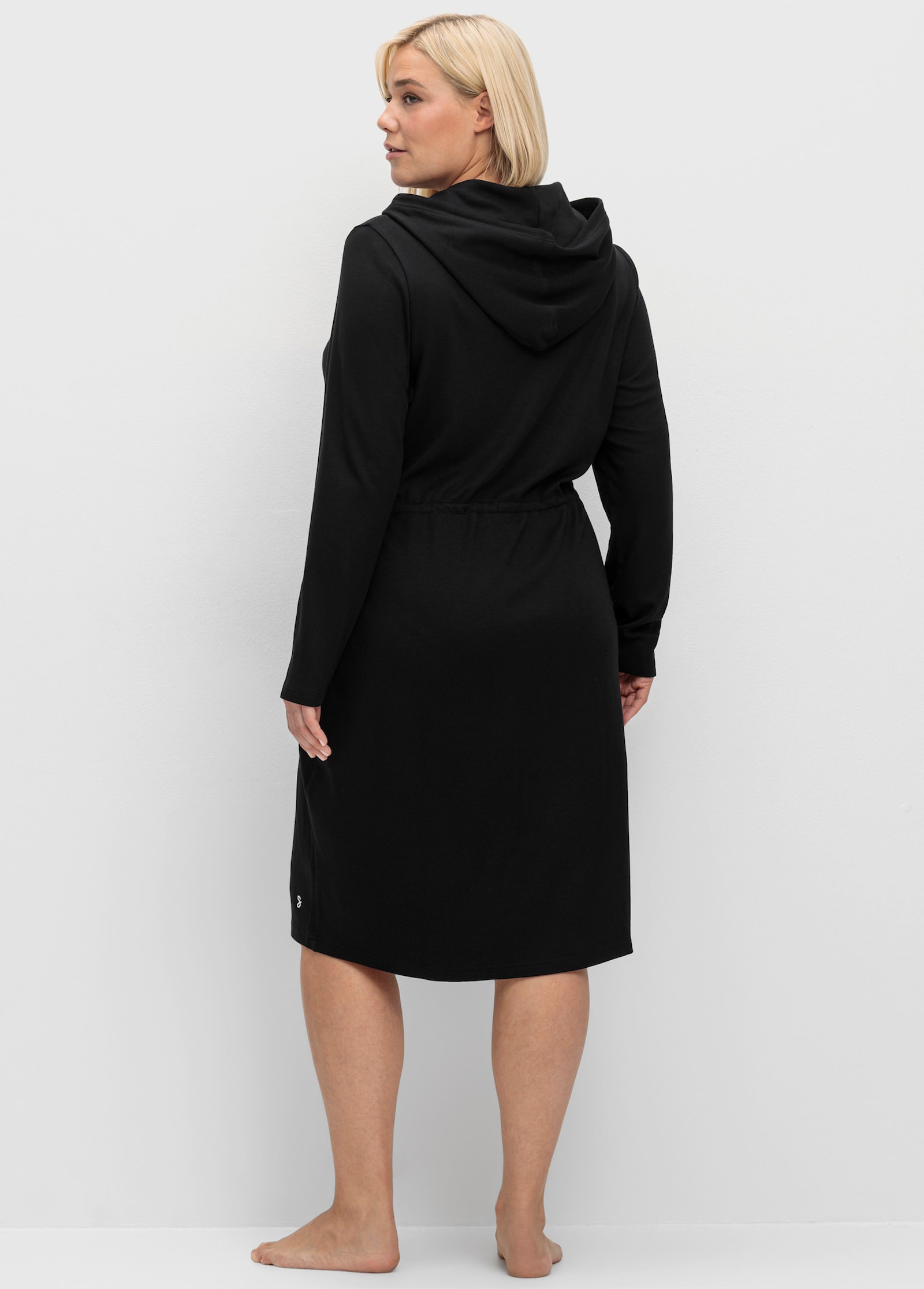 sheego Bademantel mit Reißverschluss und Kapuze - schwarz