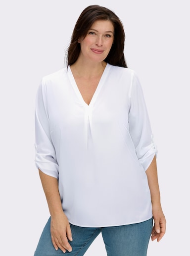 Longbluse mit verlängertem Rückenteil - weiß