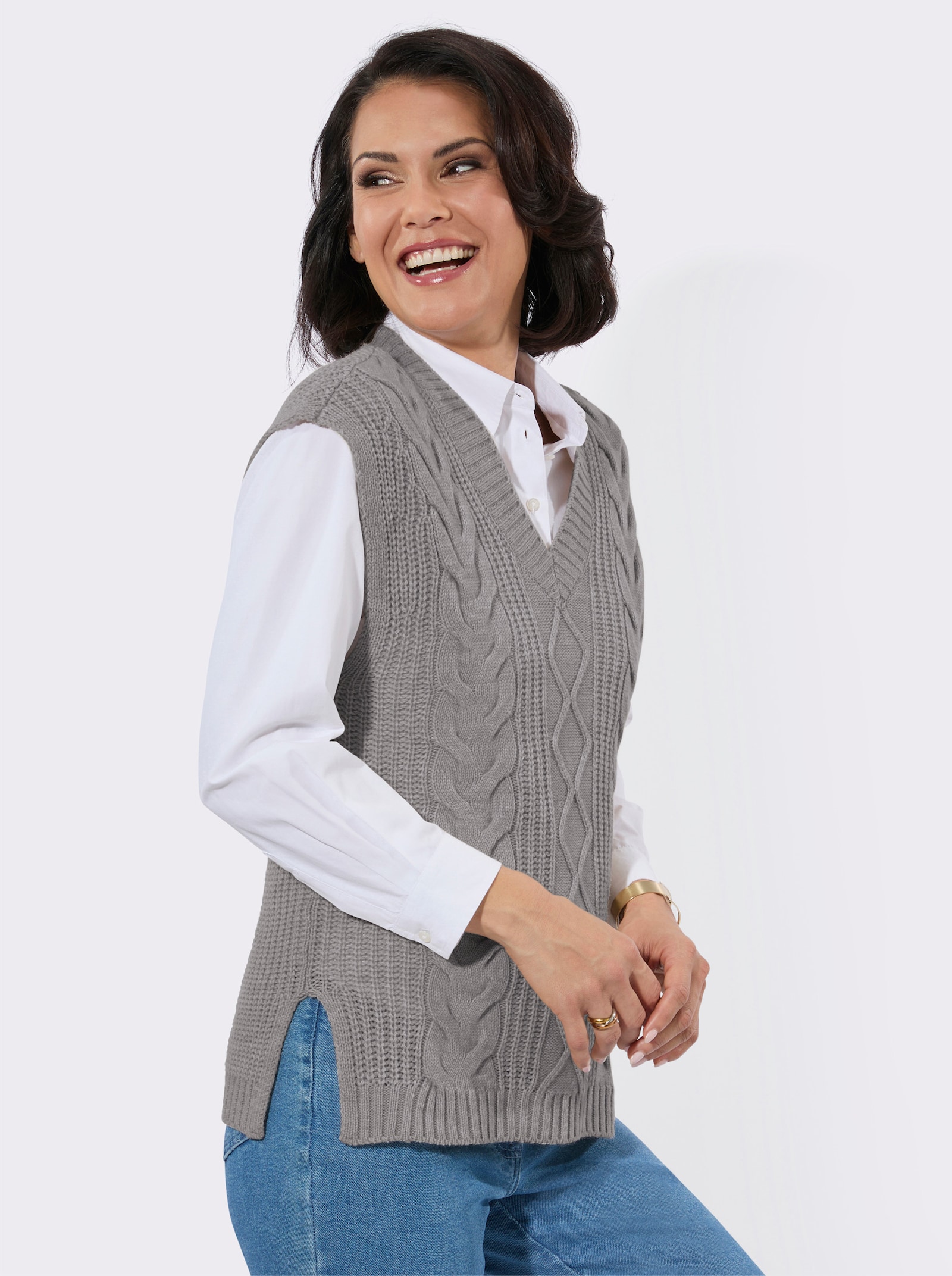 Pullunder mit großzügigem V-Ausschnitt - steingrau-meliert