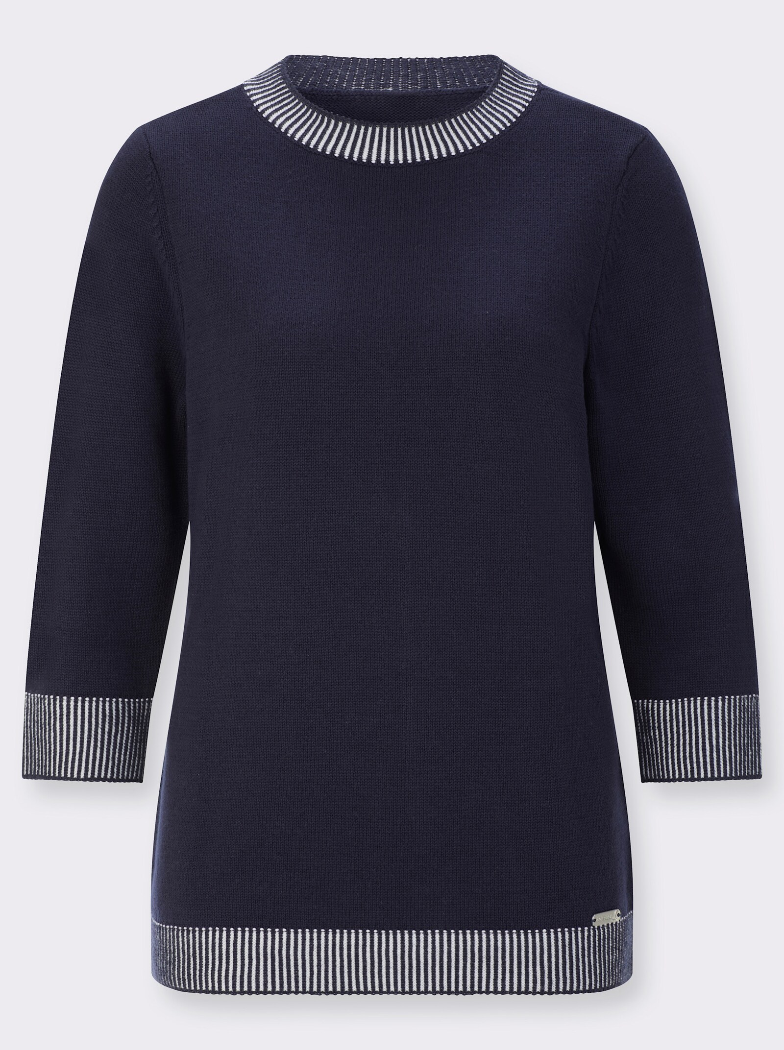 3/4-Arm-Pullover mit gestreiften Abschlüssen - marine
