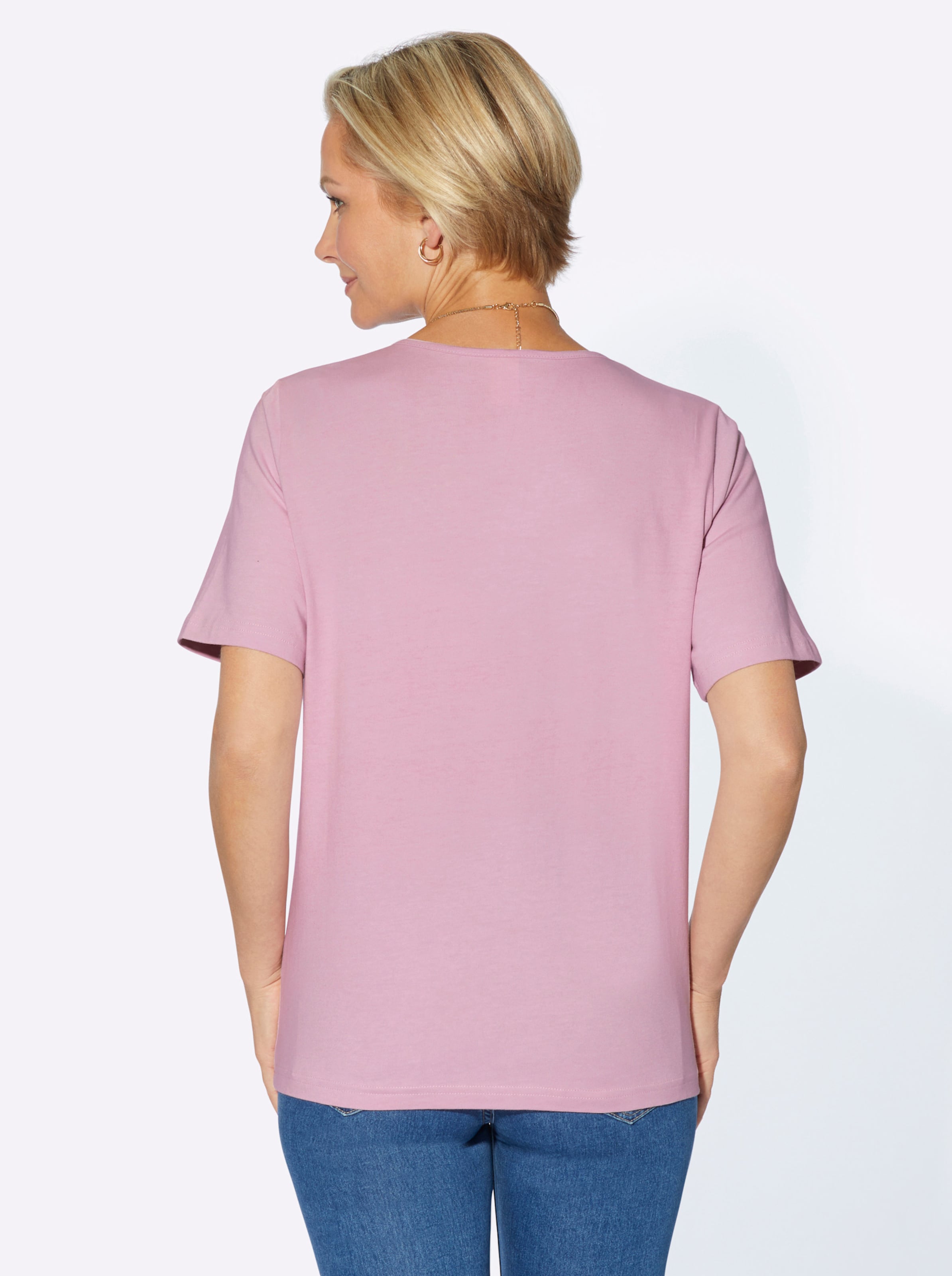 EIN LICHT günstig Kaufen-Rundhalsshirt in rosé von heine. Rundhalsshirt in rosé von heine <![CDATA[Anziehend schlicht, anziehend schön: Shirt mit schimmernder Satinpaspel am Ausschnitt. In wunderbar hautschmeichelnder Qualität.]]>. 