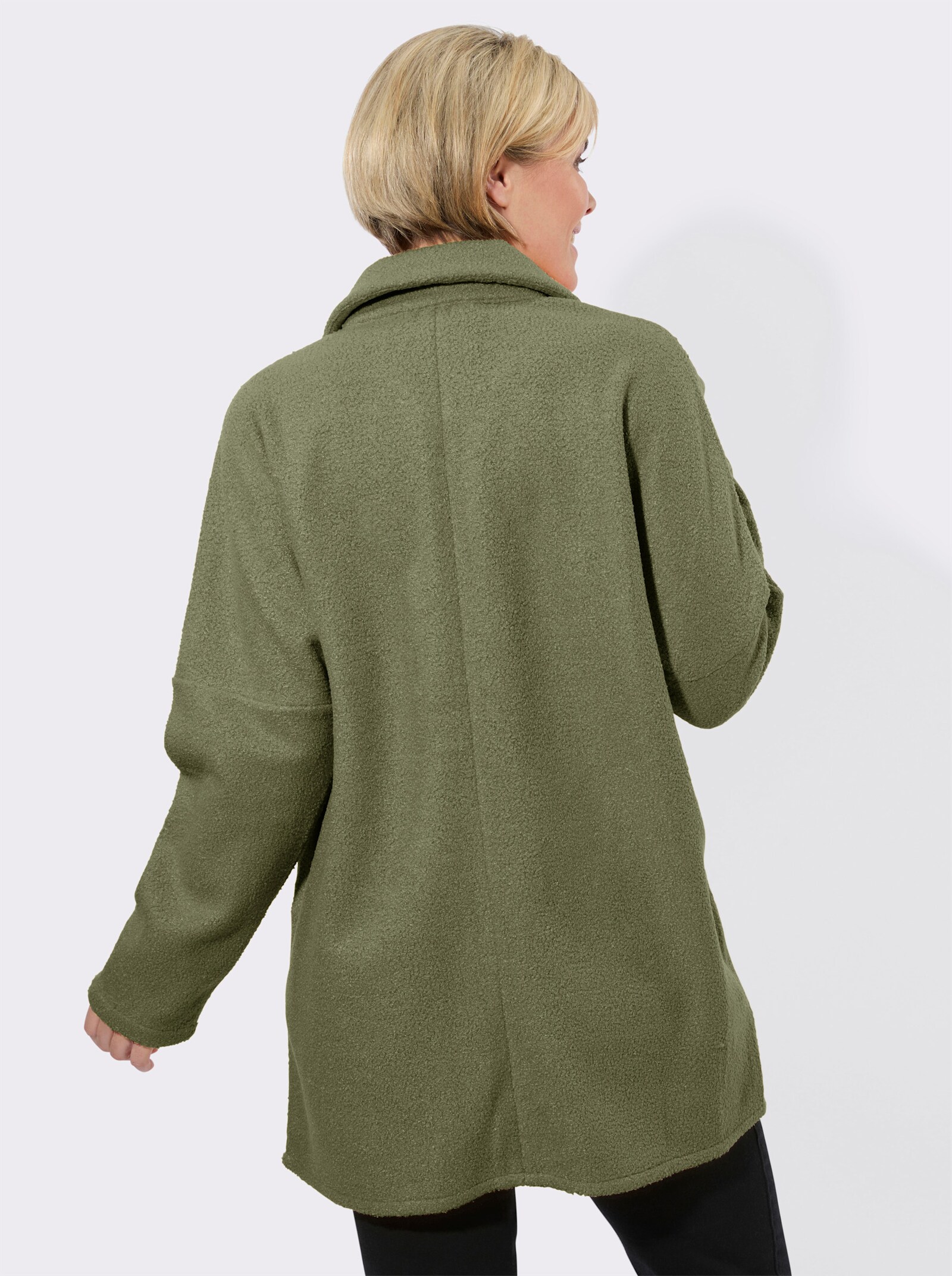 Longjacke mit Fledermausärmeln, Bouclé-Qualität - khaki