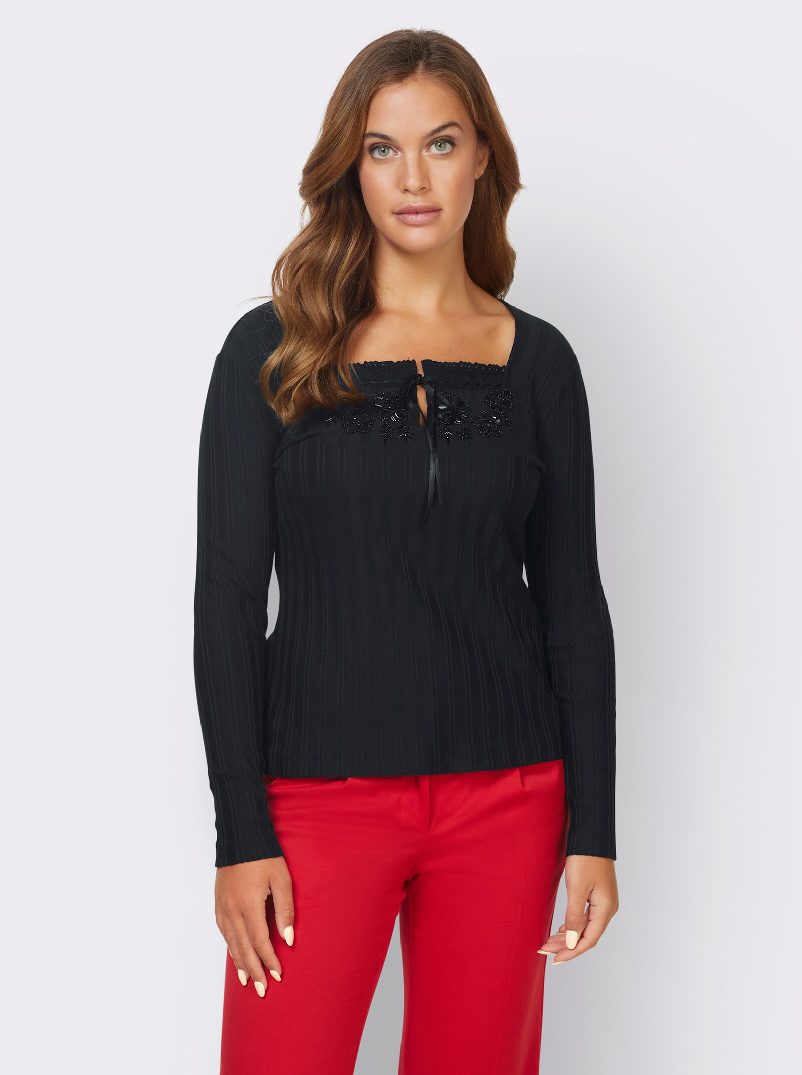 heine Langarmshirt mit Häkeleinsatz - marine