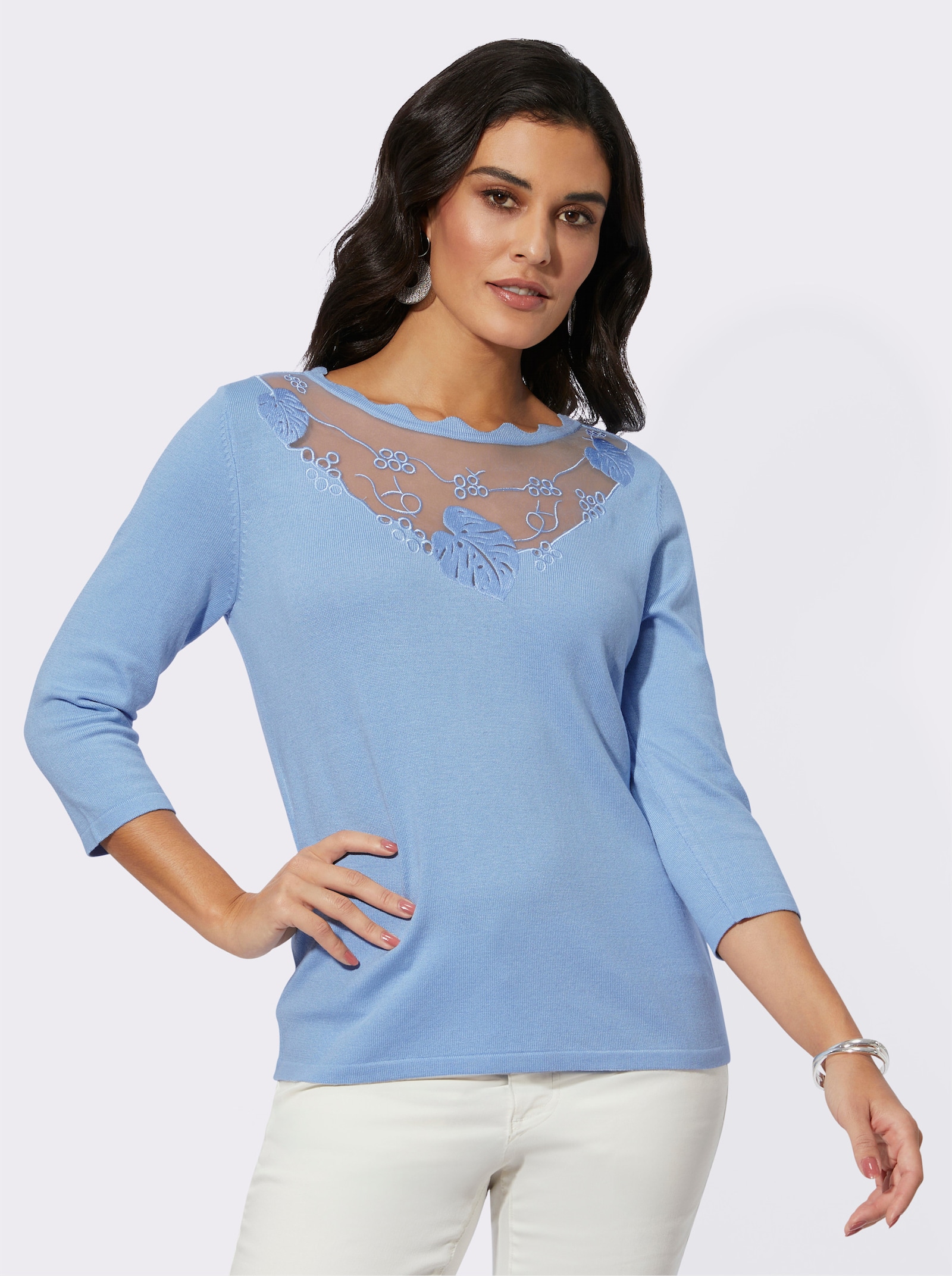 Feinstrickpullover mit Viskose in ECOVERO-Qualität - eisblau