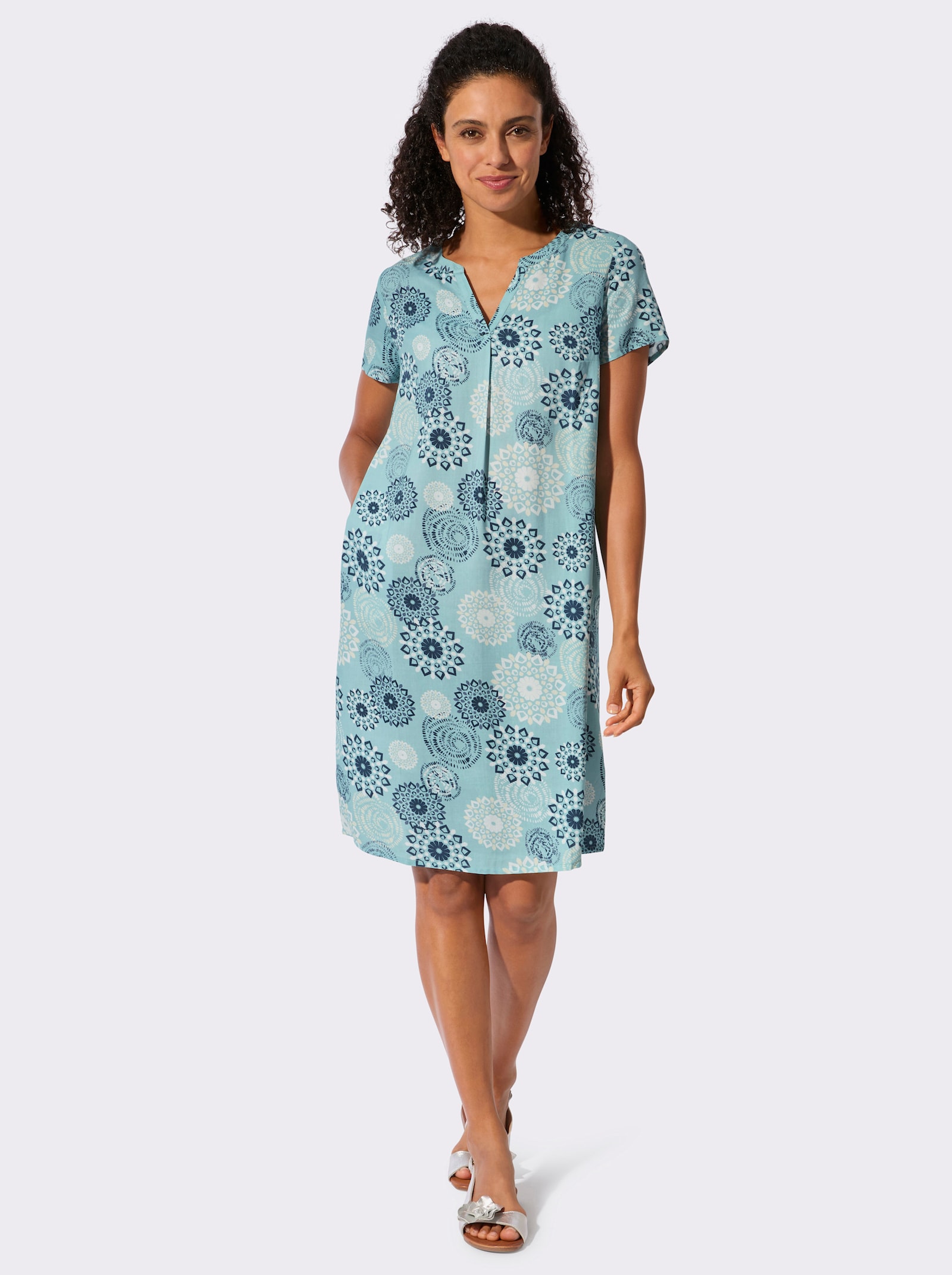 Webkleid in ornamentalem Dessin - ozean-dunkelblau-bedruckt