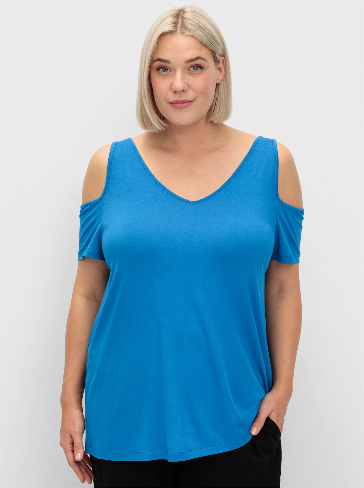 sheego Shirt met V-hals - kobaltblauw