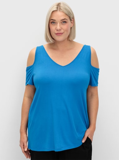 sheego V-Shirt im Off-Shoulder-Look - kobaltblau