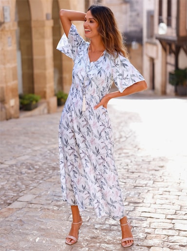 Druckkleid - ecru-marine-bedruckt