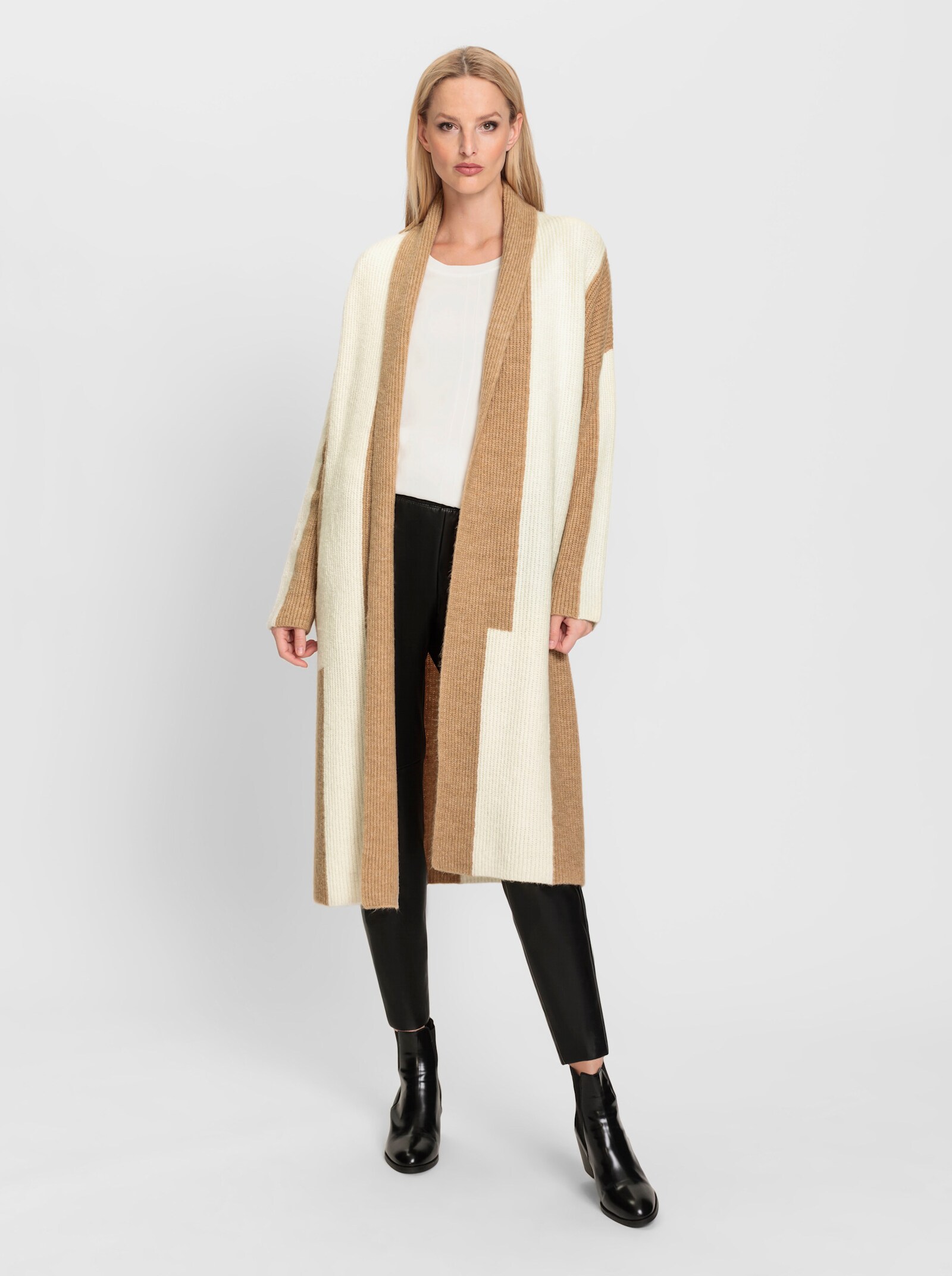 heine Manteau en tricot avec couleurs contrastées - chamois-couleur ivoire à motifs