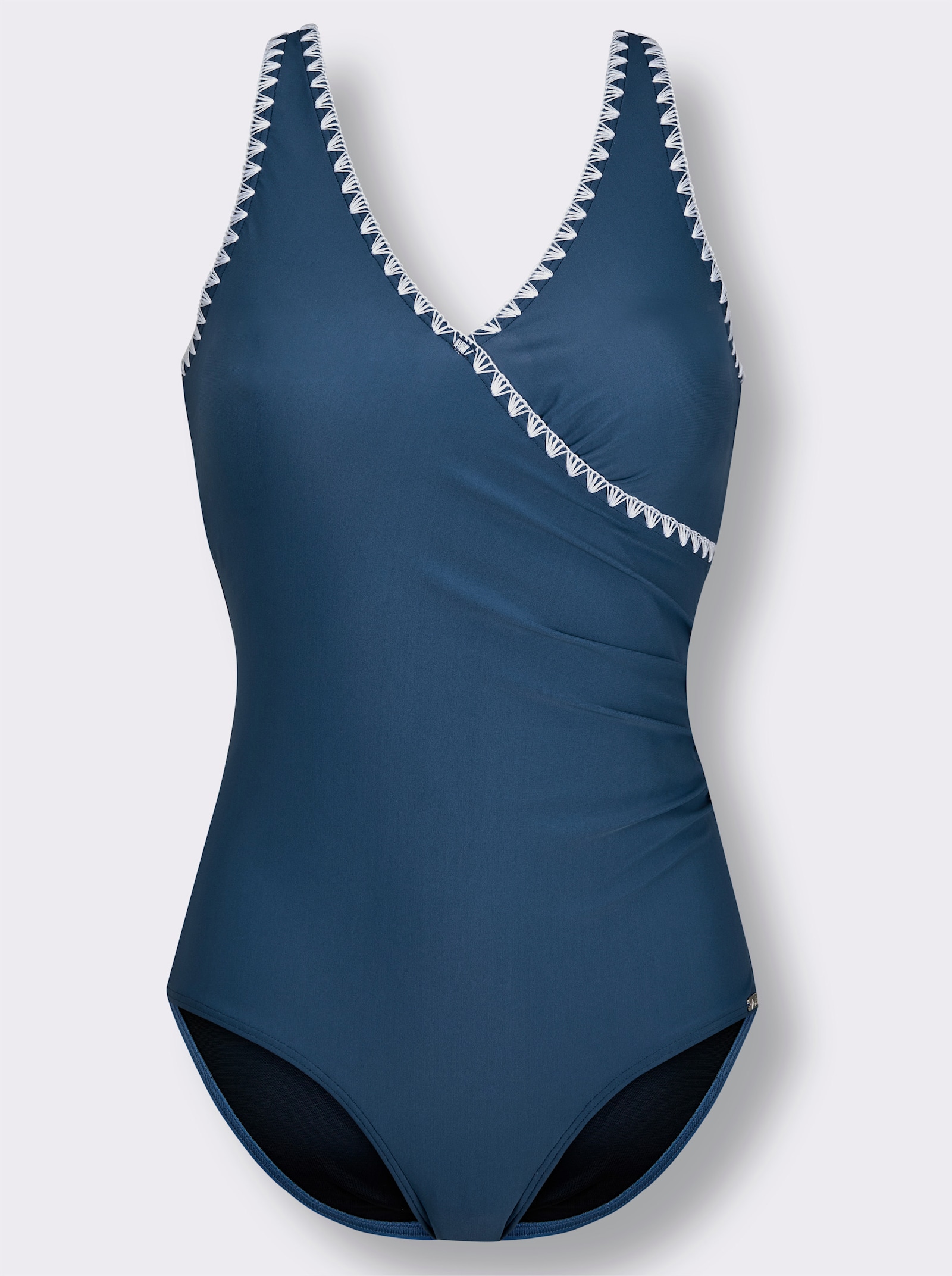 feel good Badeanzug mit kontrastfarbiger Häkelkante - jeansblau
