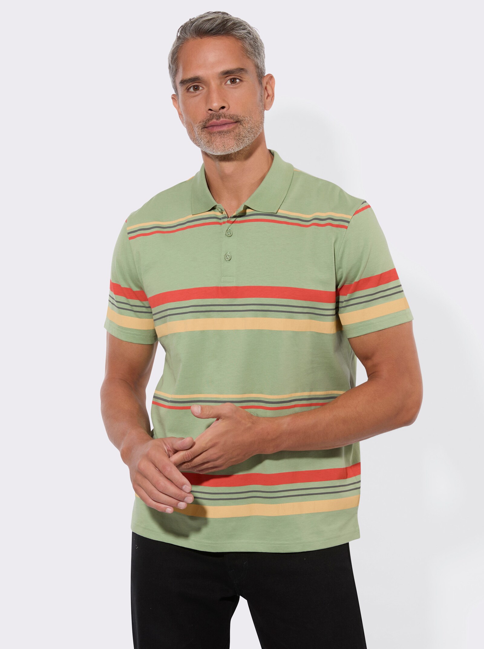 Poloshirt im Ringelmuster - eucalyptus-geringelt