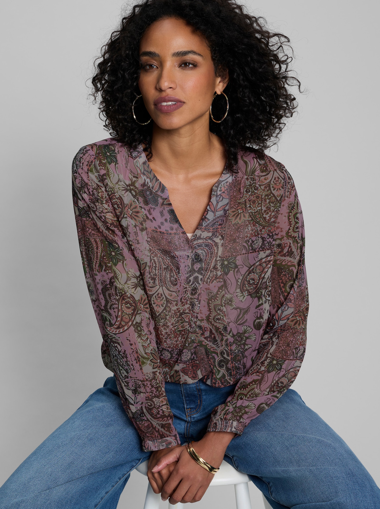 heine Druckbluse mit Paisley-Muster - hortensie-schoko-bedruckt
