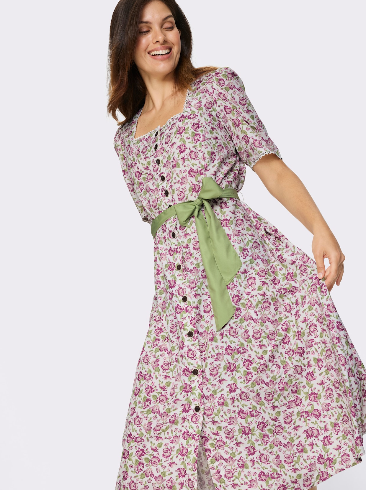 Trachtenkleid - rosenquarz-lindgrün-bedruckt