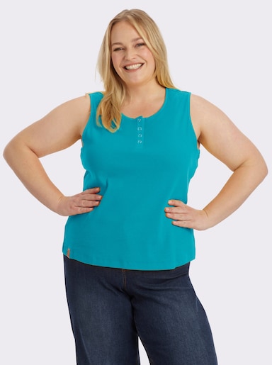Shirttop in Ripp-Optik - türkis