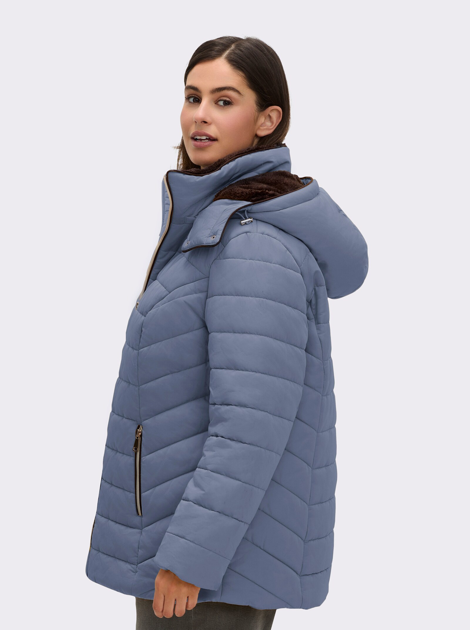 Steppjacke mit Teddy-Fleece innen - rauchblau