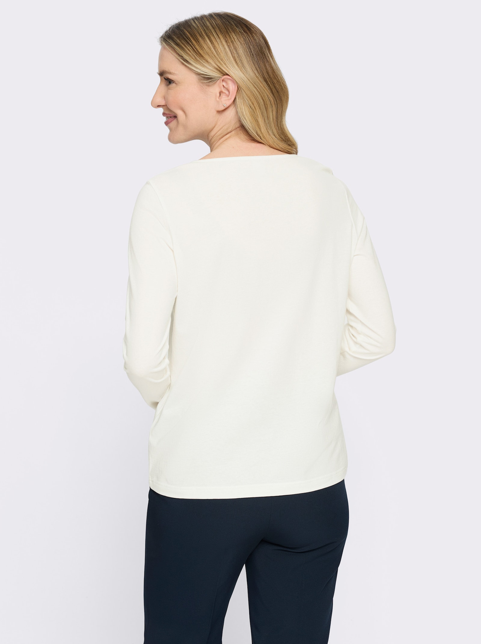 Langarmshirt mit Glitzersteinchen - ecru