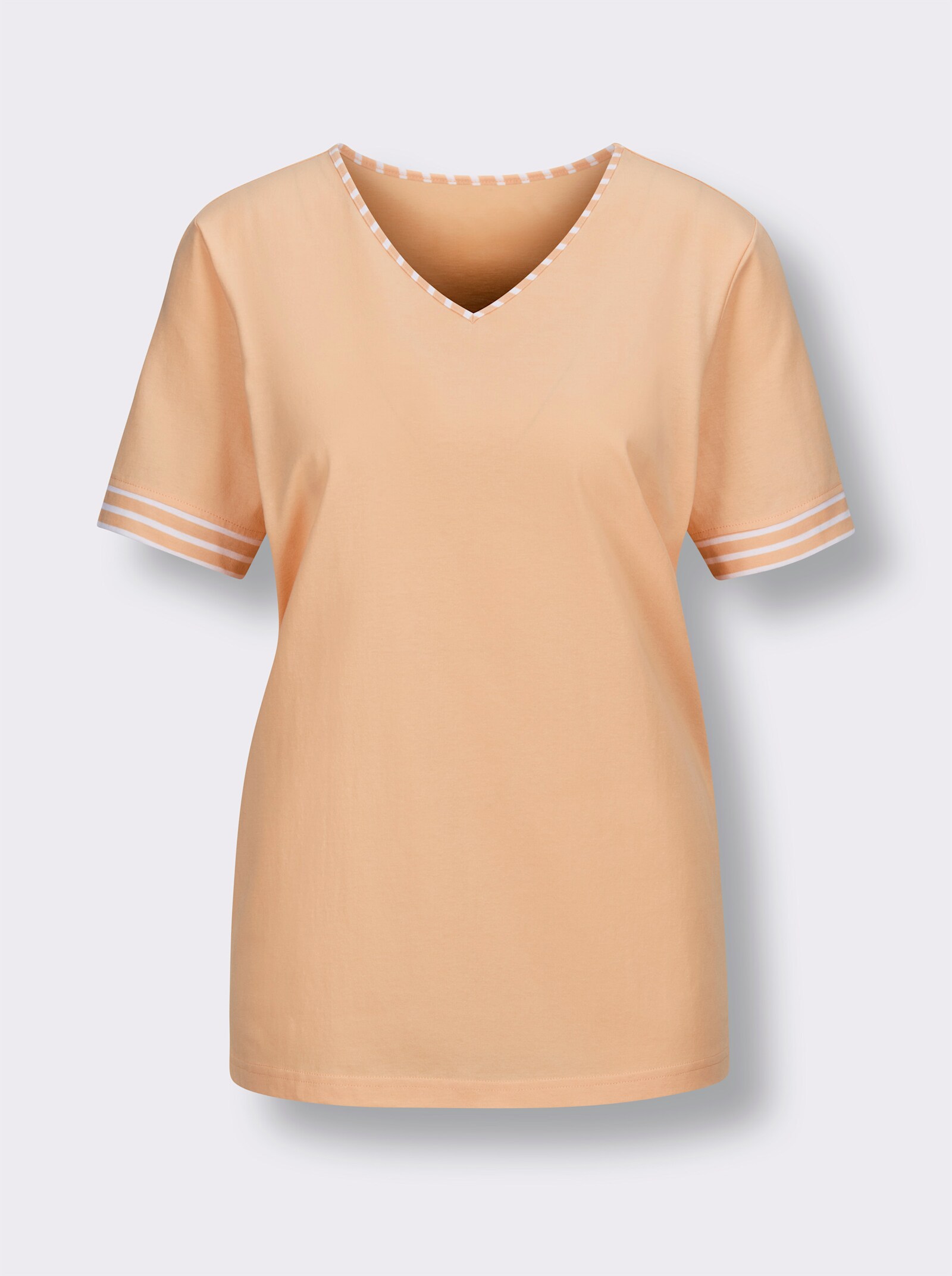 wäschepur Schlafshirt mit Ringelblende - apricot-weiß-geringelt