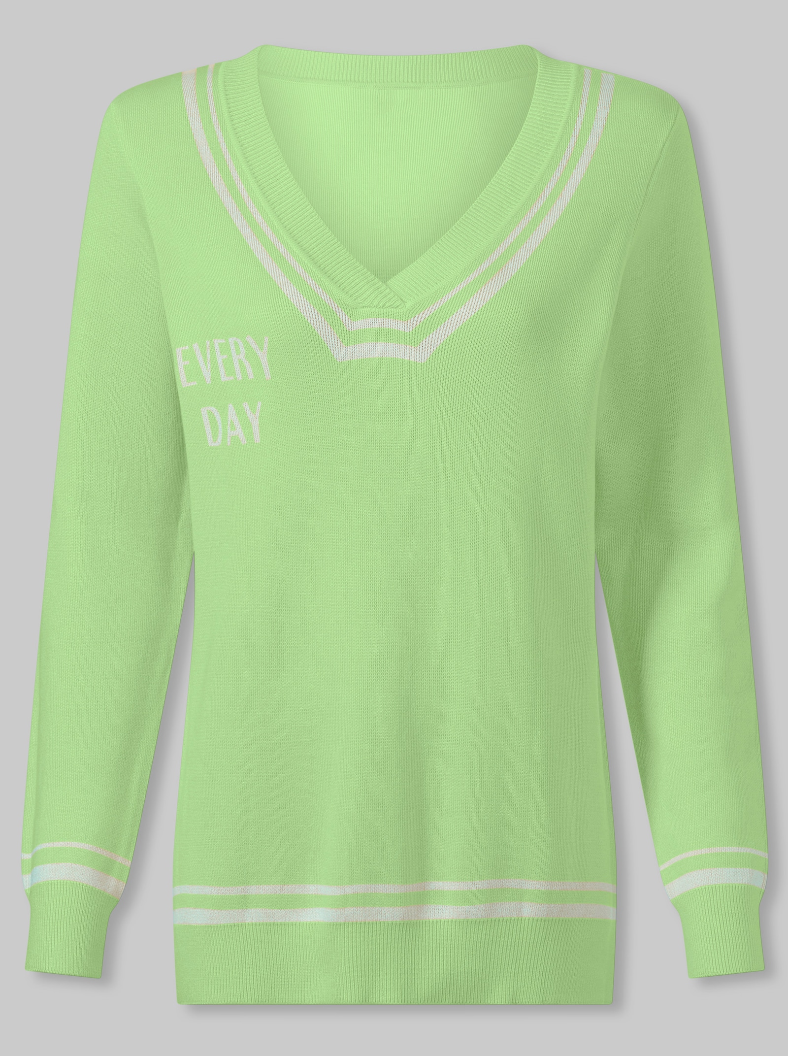 heine Pullover mit tiefem V-Ausschnitt - reseda-ecru