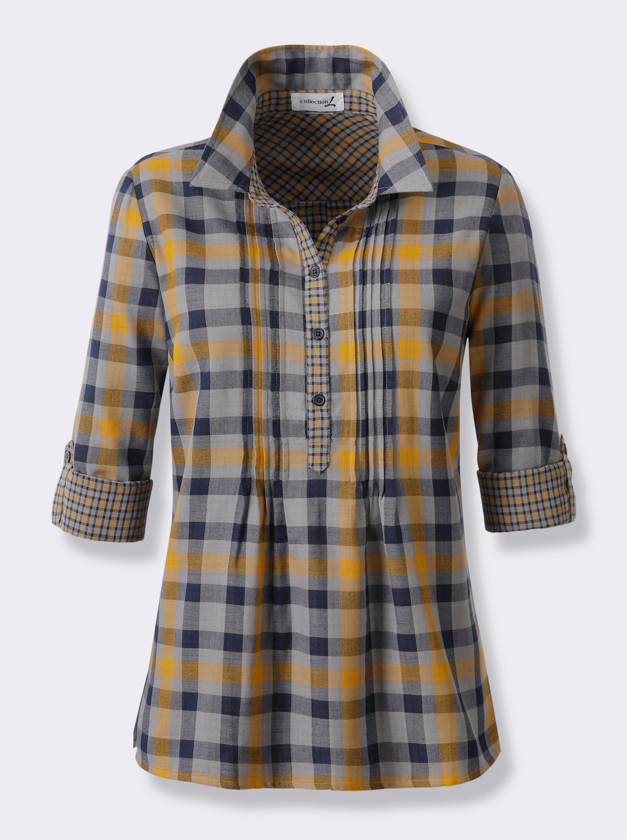 Langarmbluse mit Biesen, kariert - ocker-kariert