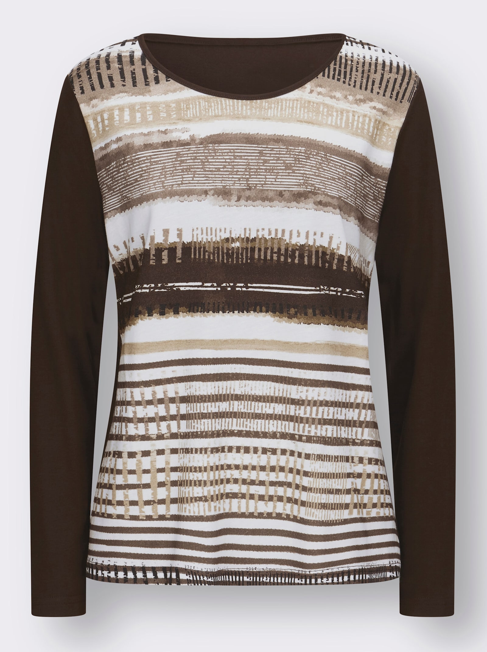 Shirt met lange mouwen en grafisch patroon voor - mokka gestreept