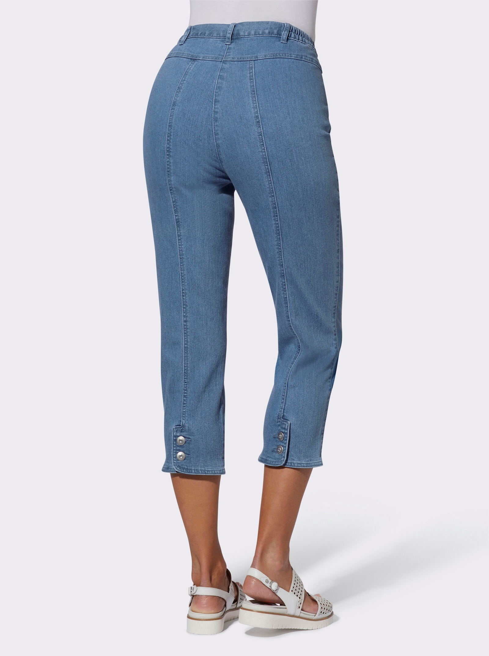 7/8-Jeans mit Schmuckknöpfen - blue-bleached