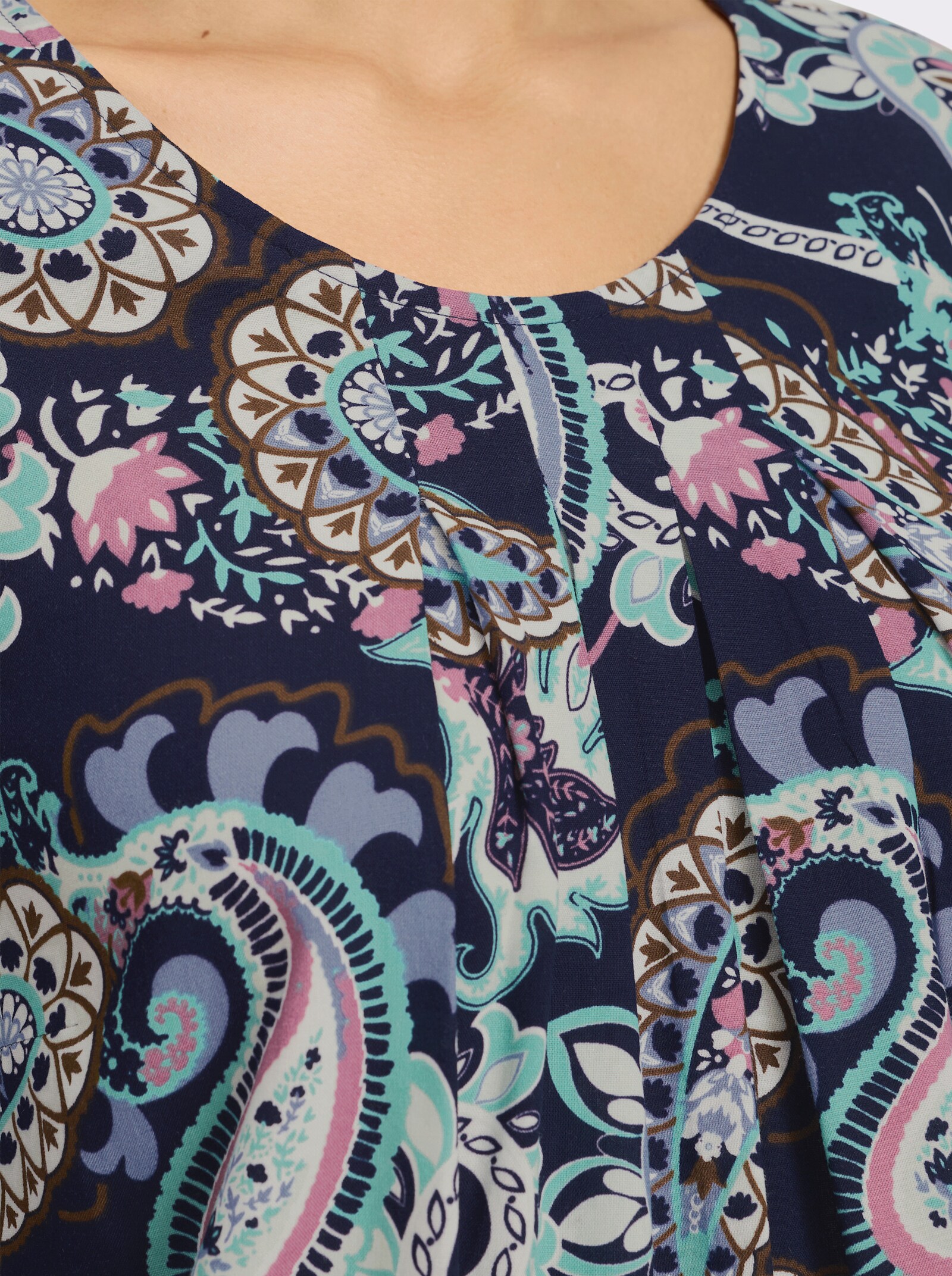 Druckbluse mit Gummibündchen - marine-bedruckt