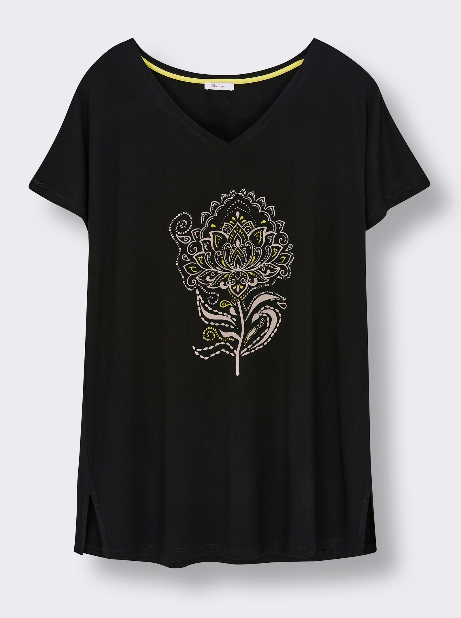 sheego Longshirt mit Ornament-Print - schwarz-sesam-bedruckt