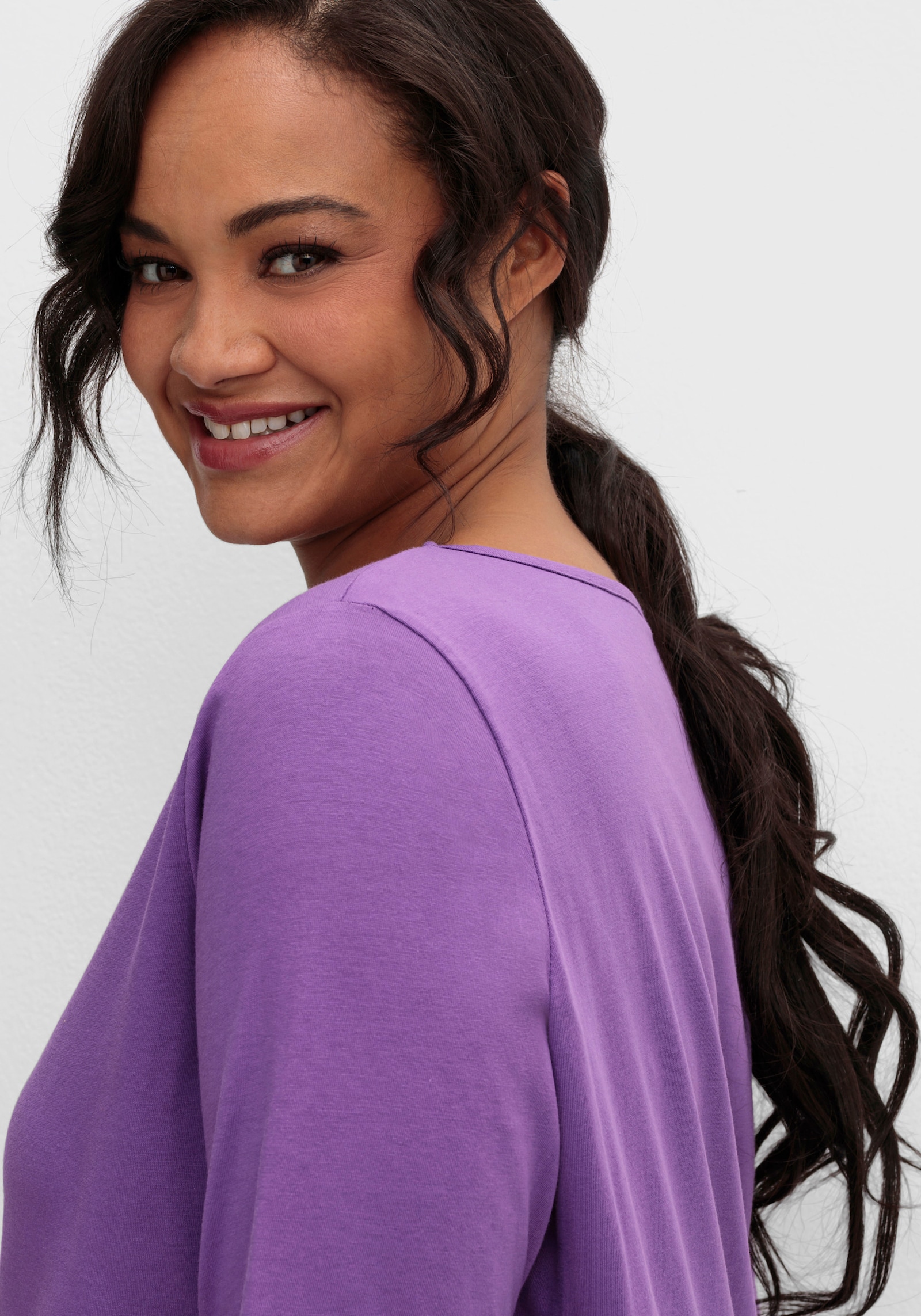 3/4-Arm-Shirt mit V-Ausschnitt - lila