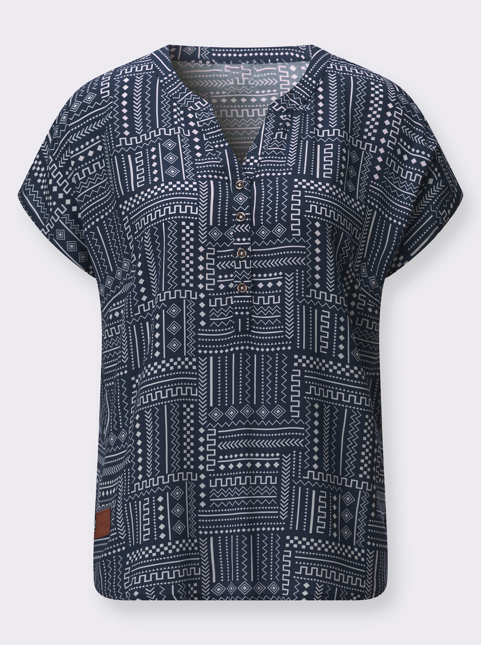 Druckbluse aus reiner Viskose - marine-ecru-gemustert