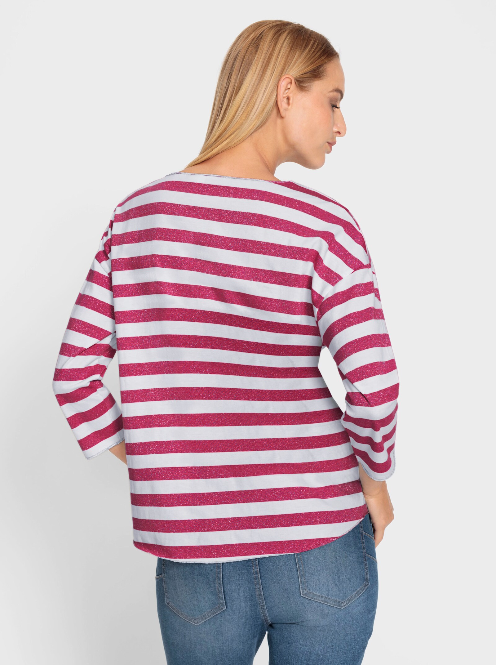 heine T-shirt rayé avec fil fantaisie brillant - fuchsia-blanc à rayures