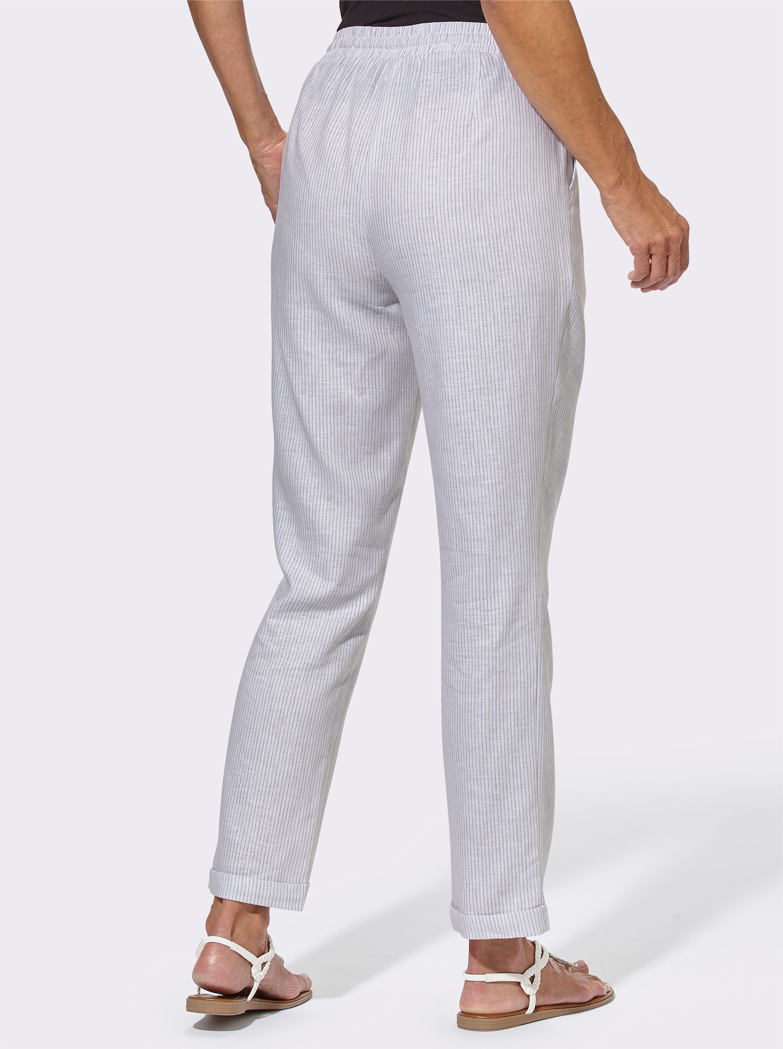 Schlupfhose mit Bundfalten - steingrau-gestreift