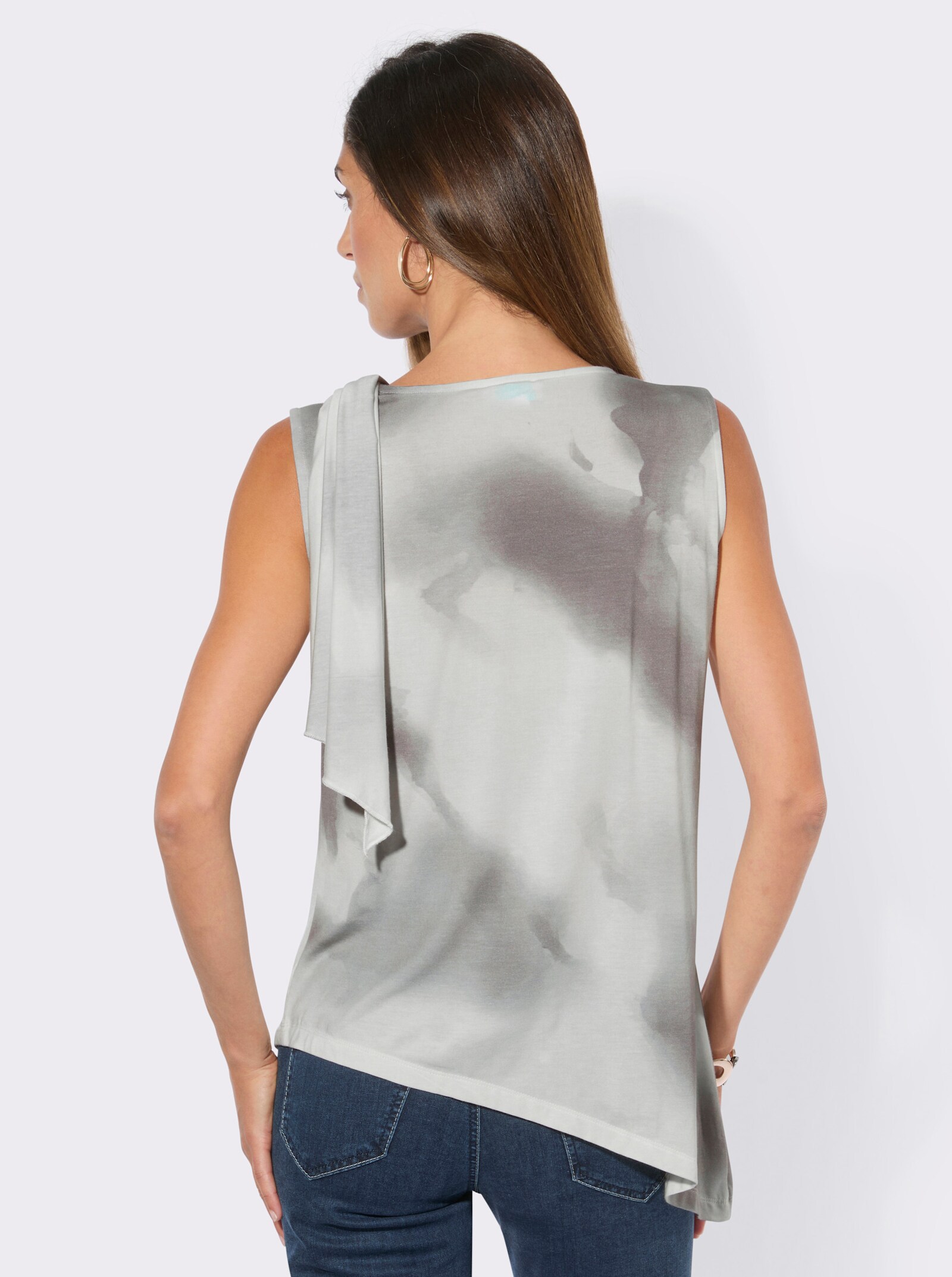 Shirttop mit asymmetrischem Saum - hellgrau-grau-bedruckt