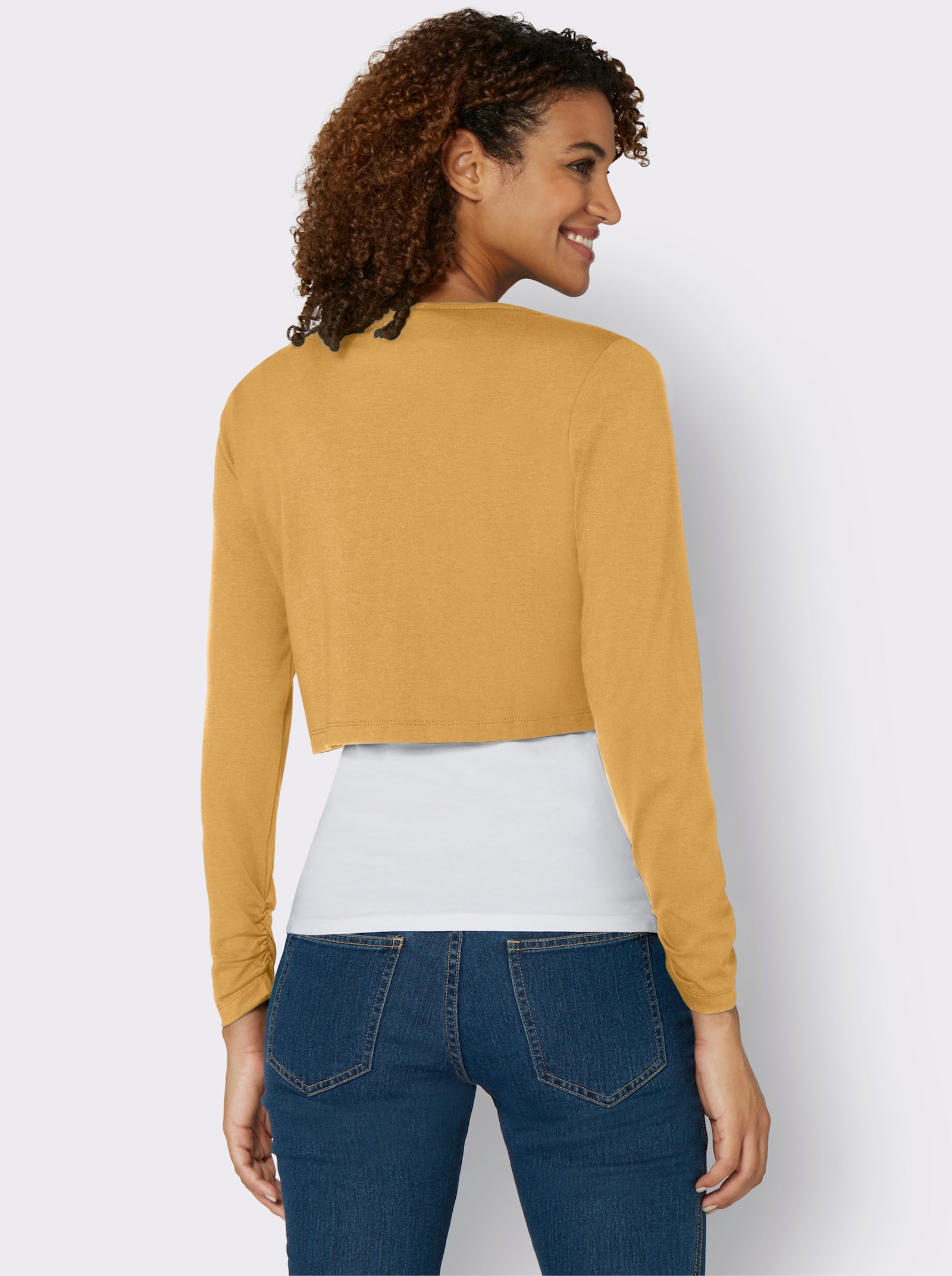 Úpletový kabátik, riasenie - okrová