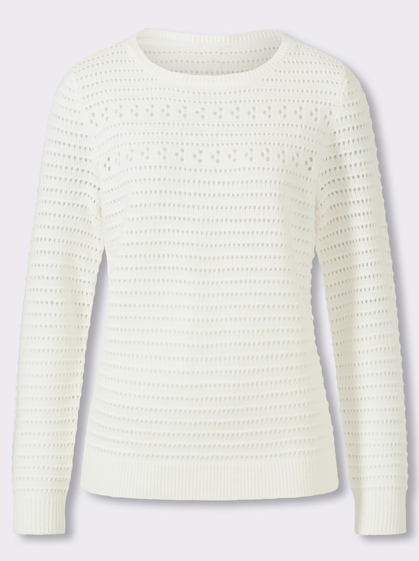 Ajourpullover mit Rippabschlüssen - ecru