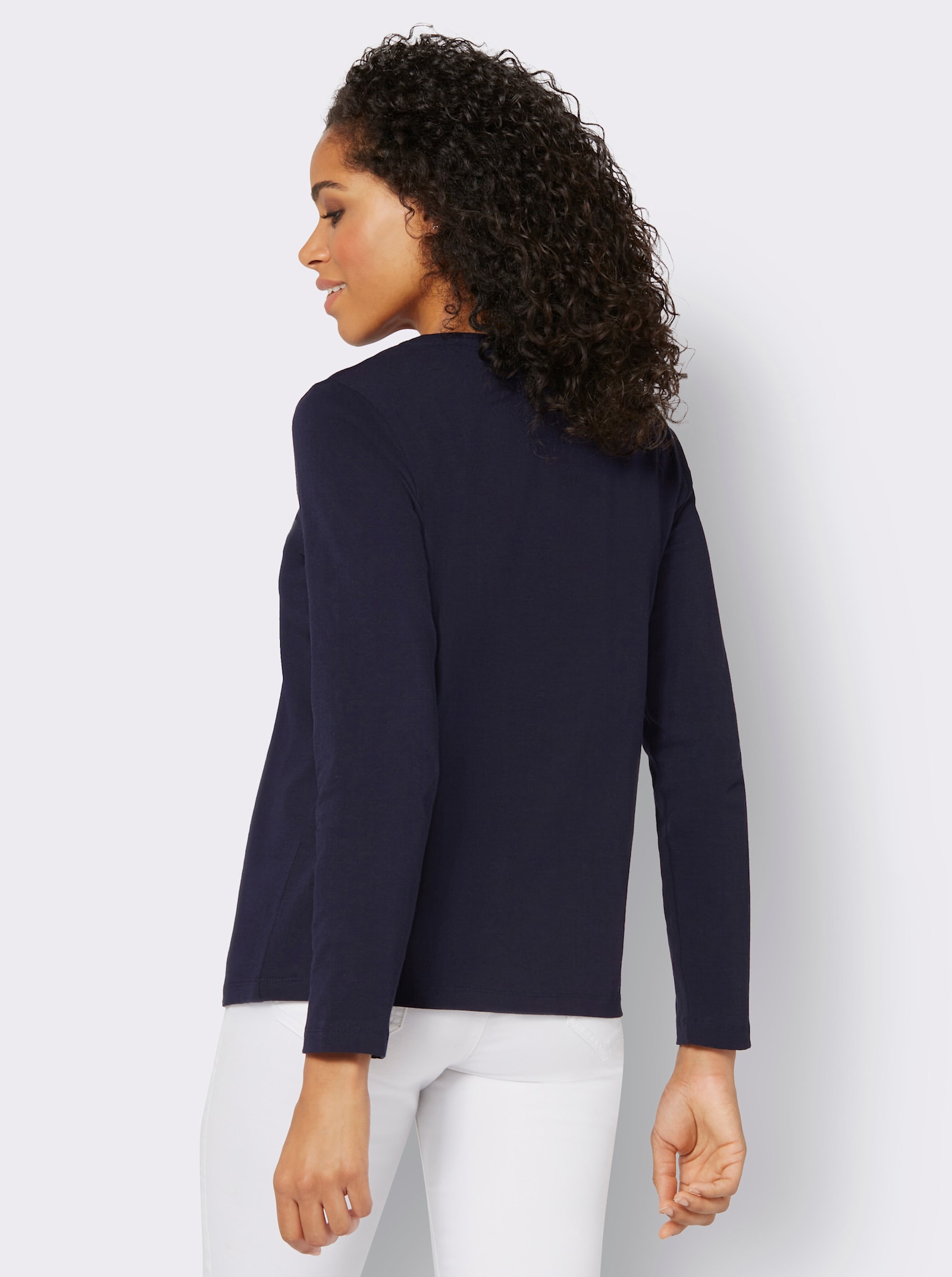 Langarmshirt mit Schriftzug - marine-ecru-bedruckt