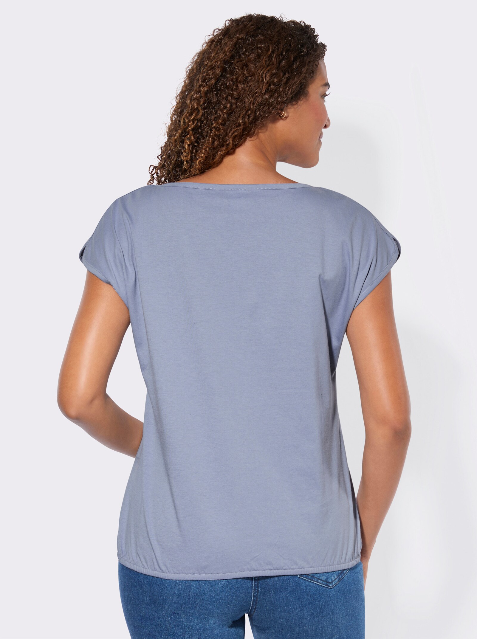 Shirt mit Schriftzug - taubenblau-ecru-bedruckt