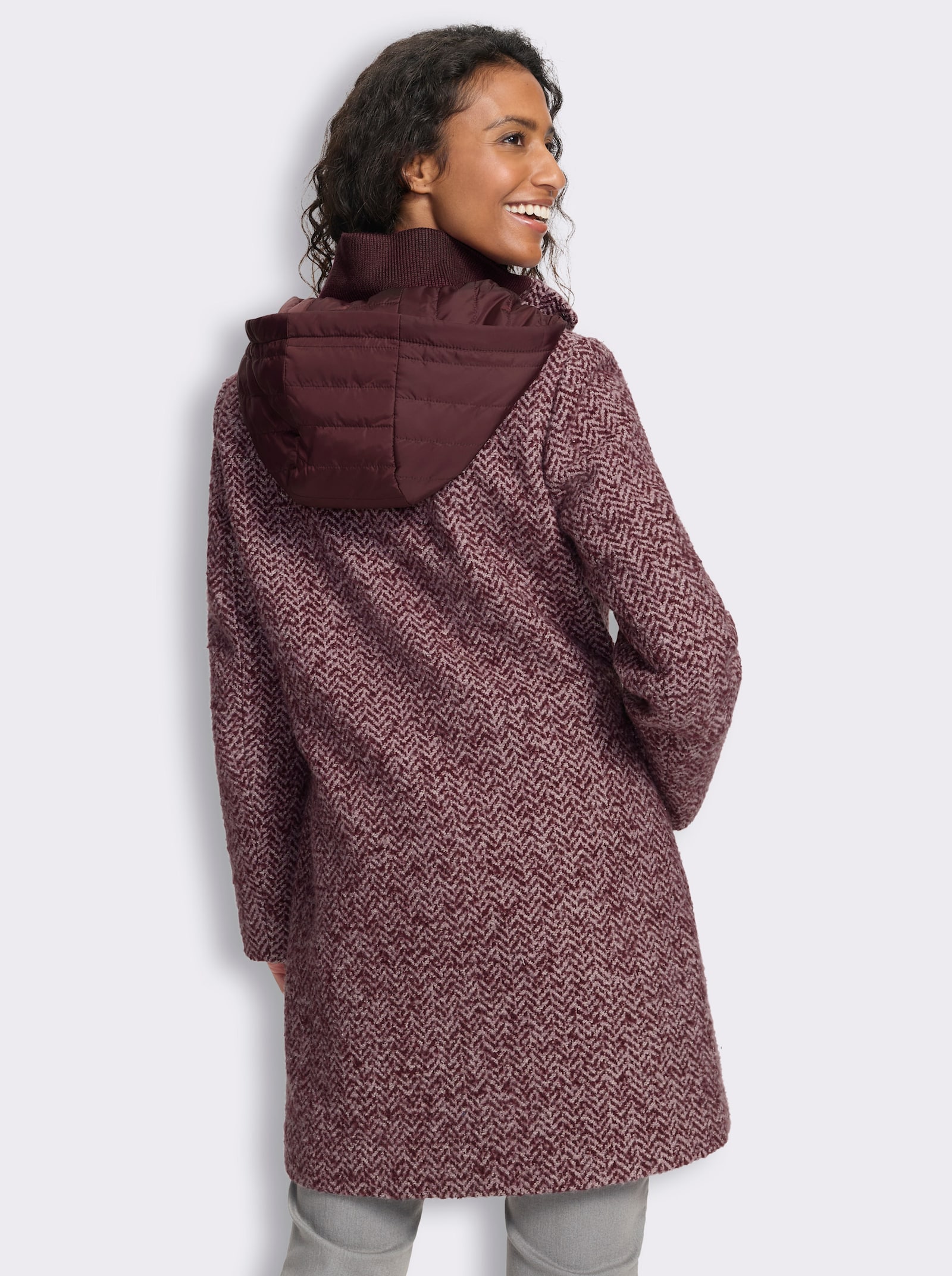 heine Longjacke in Bouclé-Qualität - burgund-mauve-gemustert
