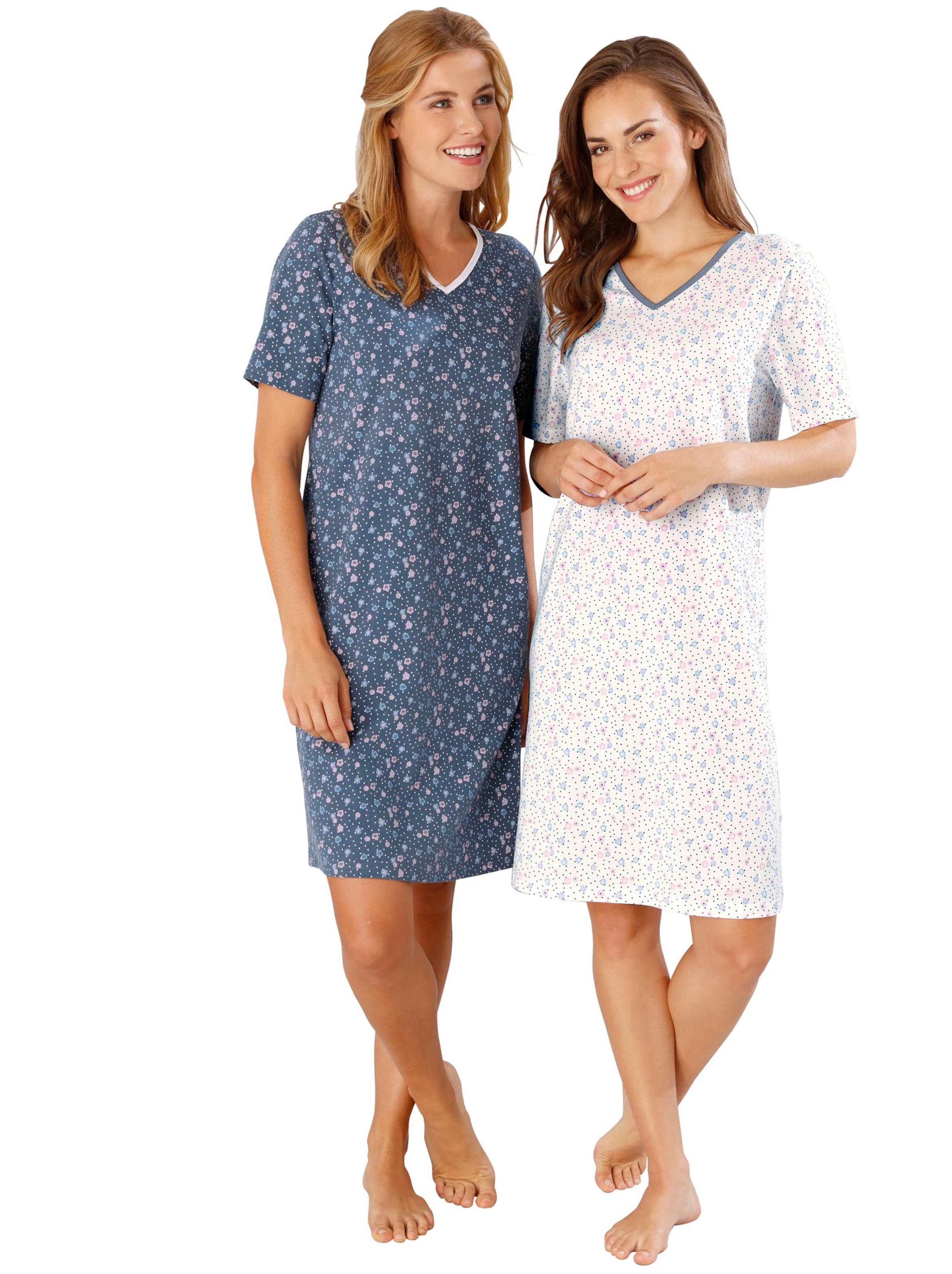 Nachthemd - weiß + blau-gemustert