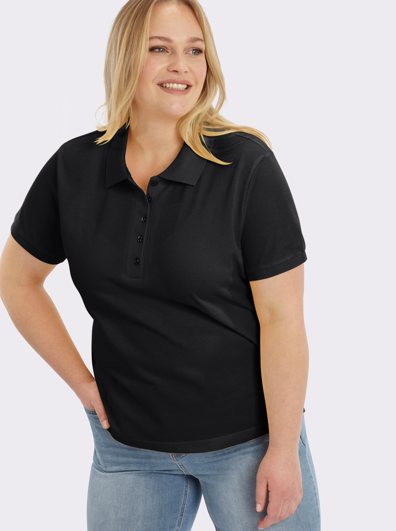 Poloshirt mit Seitenschlitzen - schwarz