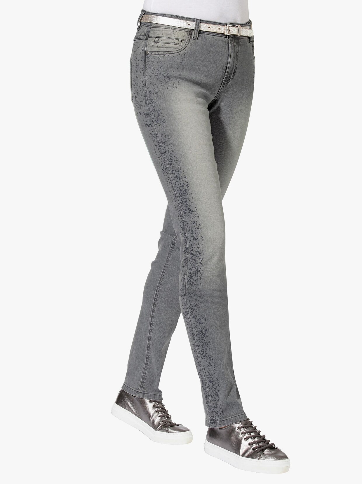 5-Pocket-Jeans - hellgrau-graphit-bedruckt