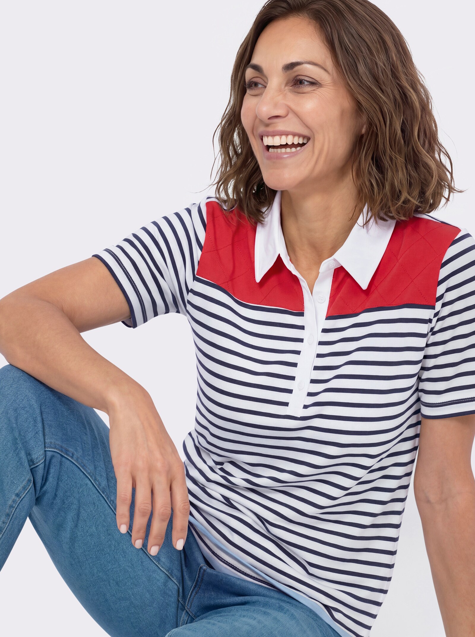 Poloshirt im Mustermix - marine-weiß-geringelt