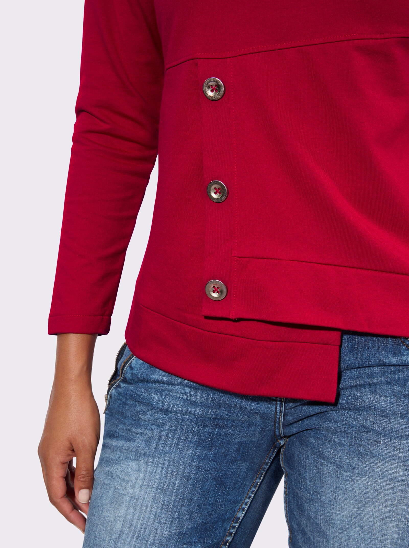 Sweatshirt mit Zierknöpfen vorne - rot